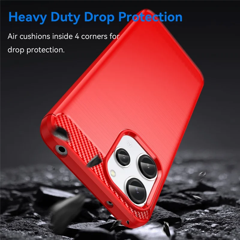 For Xiaomi Redmi 12 4G / 12 5G (Global) / Note 12R 5G / Poco M6 Pro 5G Carbon Fiber Texture Phone Case Soft TPU Brushed Phone Cover - Red