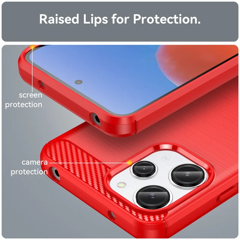 For Xiaomi Redmi 12 4G / 12 5G (Global) / Note 12R 5G / Poco M6 Pro 5G Carbon Fiber Texture Phone Case Soft TPU Brushed Phone Cover - Red