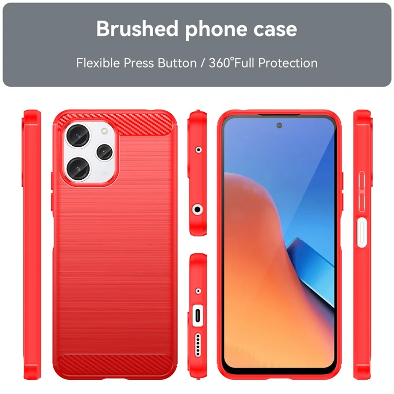 For Xiaomi Redmi 12 4G / 12 5G (Global) / Note 12R 5G / Poco M6 Pro 5G Carbon Fiber Texture Phone Case Soft TPU Brushed Phone Cover - Red