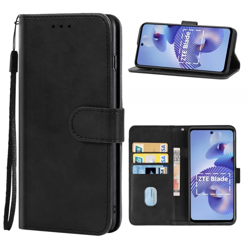 Para ZTE Blade L220 Calf Texture Leather Case Wallet Stand Cell Phone Cover - Negro
