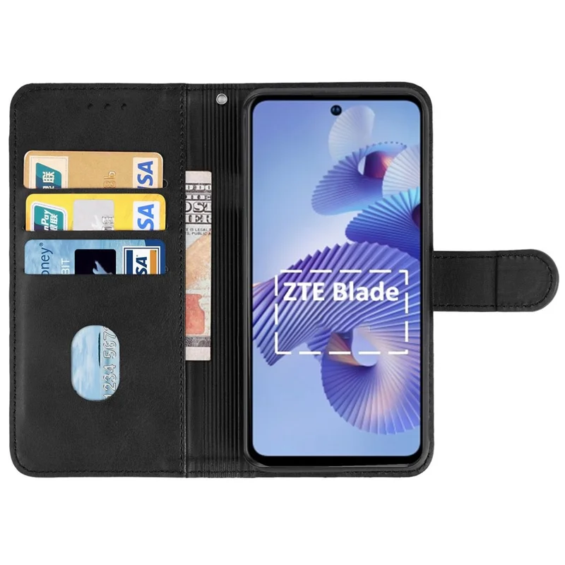 Para ZTE Blade L220 Calf Texture Leather Case Wallet Stand Cell Phone Cover - Negro