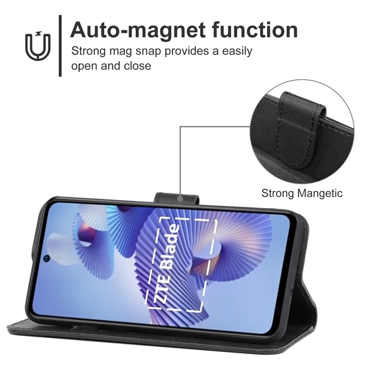 Para ZTE Blade L220 Calf Texture Leather Case Wallet Stand Cell Phone Cover - Negro