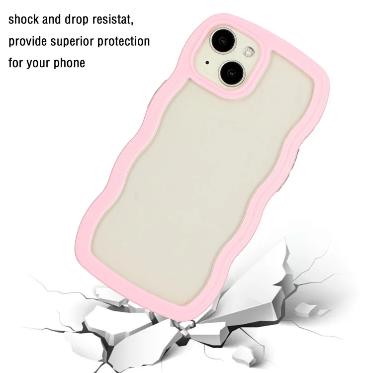 For iPhone 15 Wave Grip Design Phone Case PC + TPU Protective Clear Cover - Pink