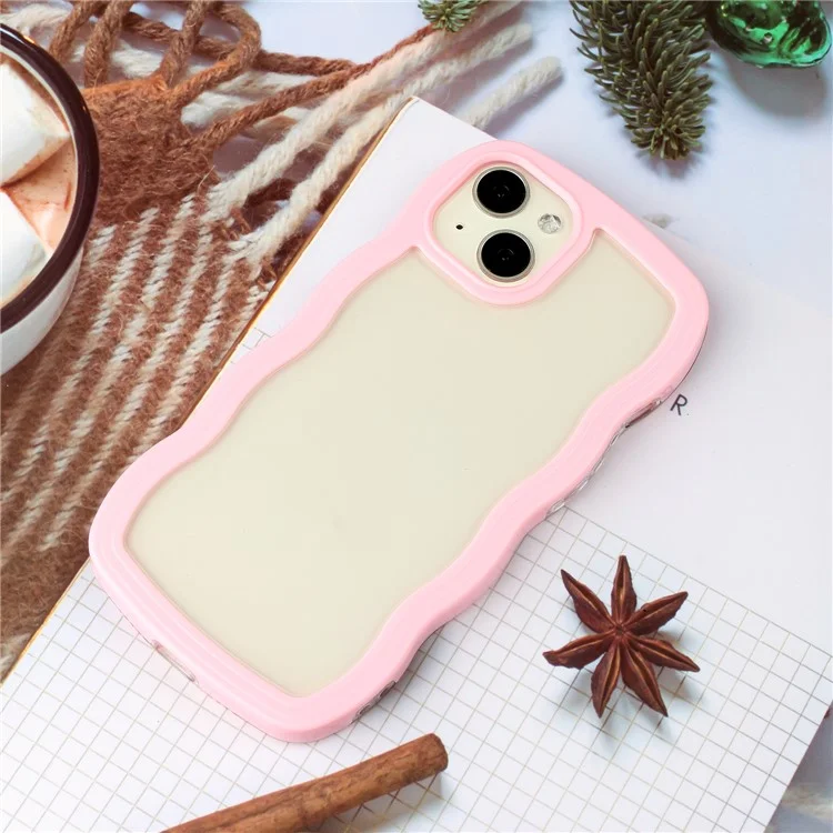 For iPhone 15 Wave Grip Design Phone Case PC + TPU Protective Clear Cover - Pink