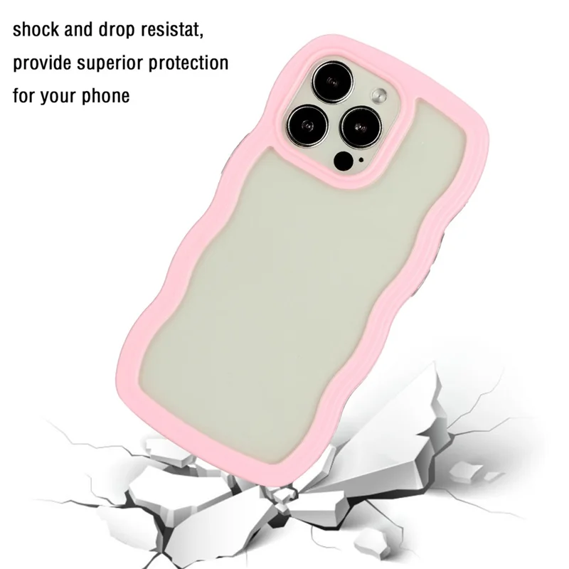 Custodia Trasparente per iPhone 15 Pro Max, Cover Guscio per Telefono in PC Onda + TPU Distaccabile con Cornice Colorata - Rosa