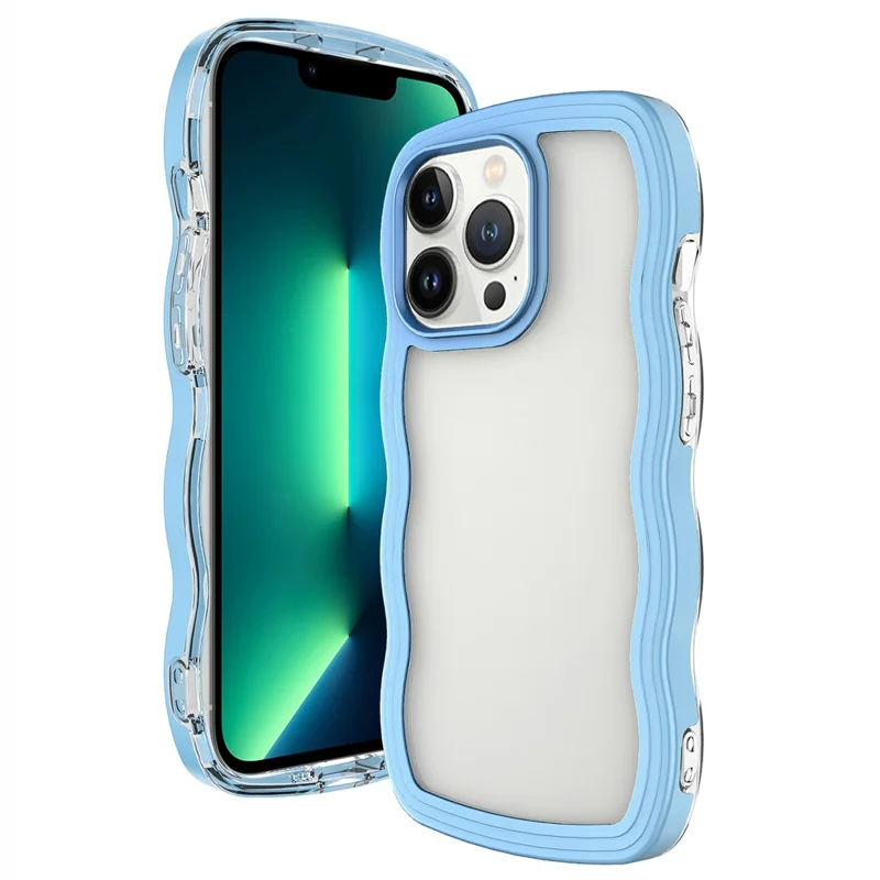 Transparente Handyhülle für iPhone 15 Pro Max, Wellenkante PC + TPU abnehmbare Farbrahmen-Handyhülle - Blau