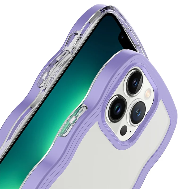 Transparente Handyhülle für iPhone 15 Pro Max, Wellenkante PC + TPU abnehmbare Farbrahmen-Handyhülle - Blau