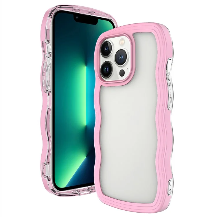 Pour iPhone 15 Pro Transparent Back Cover Wave Edge PC + TPU Détachable Cadre Couleur Anti-rayures Étui de Téléphone - Rose