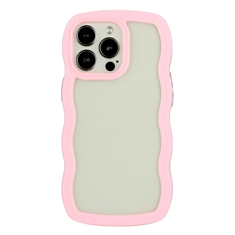 Pour iPhone 15 Pro Transparent Back Cover Wave Edge PC + TPU Détachable Cadre Couleur Anti-rayures Étui de Téléphone - Rose