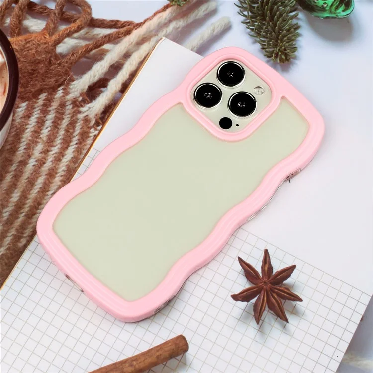 Pour iPhone 15 Pro Transparent Back Cover Wave Edge PC + TPU Détachable Cadre Couleur Anti-rayures Étui de Téléphone - Rose