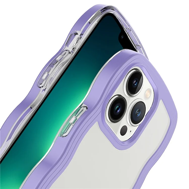 Pour iPhone 15 Pro Transparent Back Cover Wave Edge PC + TPU Détachable Cadre Couleur Anti-rayures Étui de Téléphone - Rose