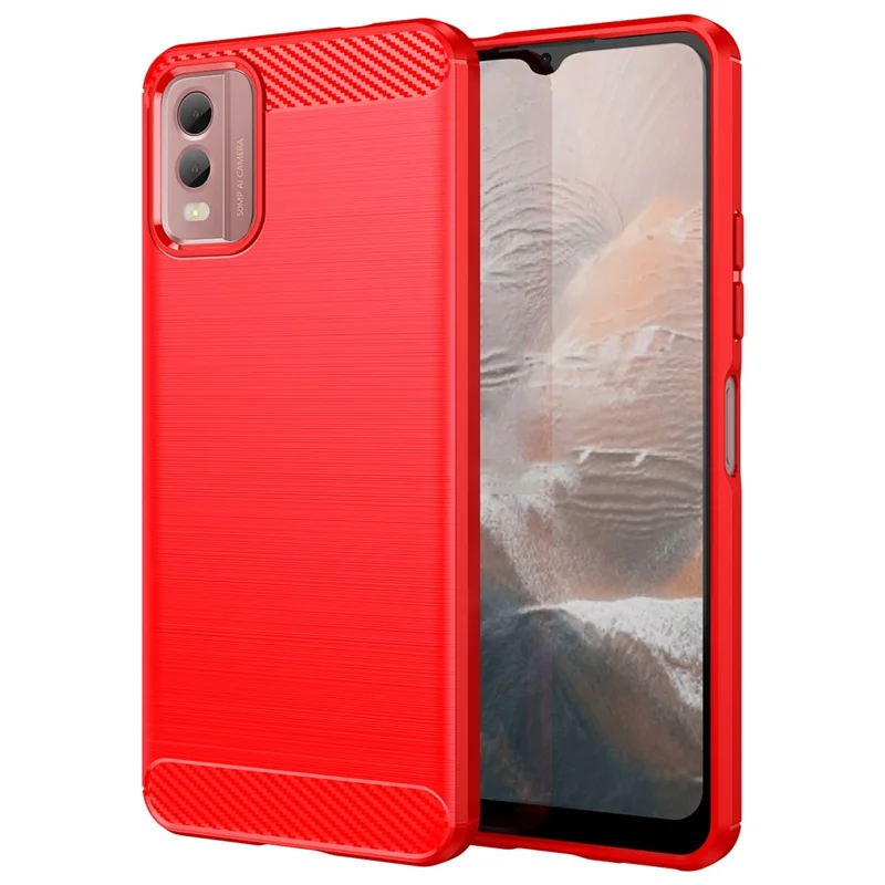 Étui de Téléphone TPU Soft Brossed Pour Nokia C32, Couverture de Smartphone de Texture en Fibre de Carbone - Rouge