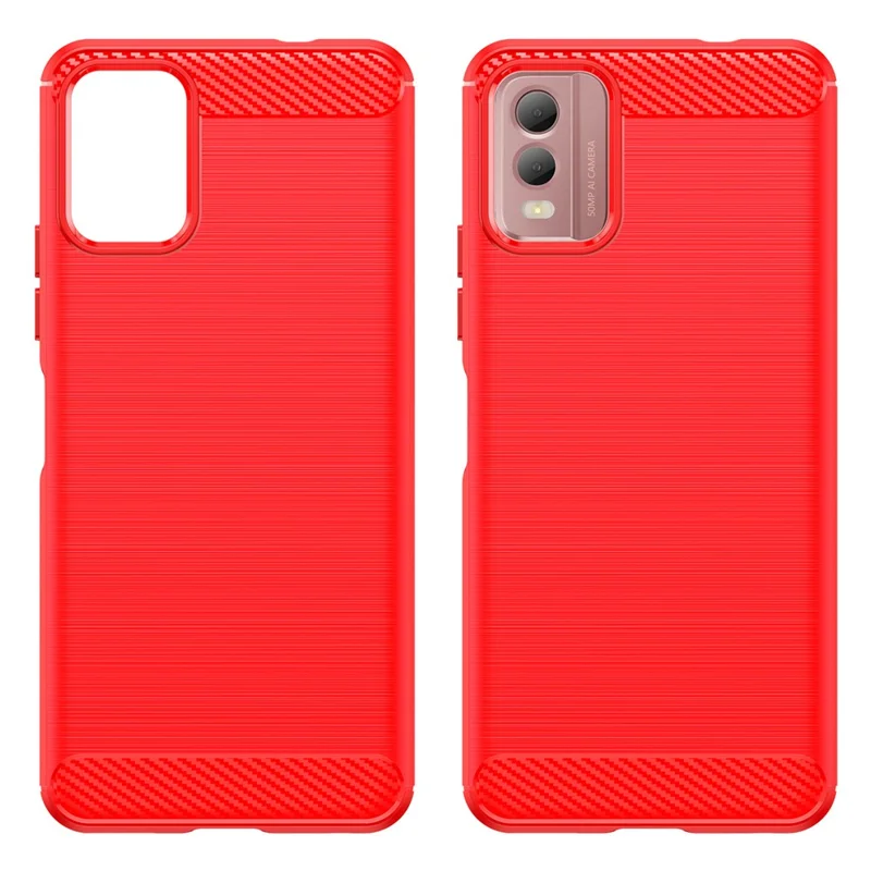 Étui de Téléphone TPU Soft Brossed Pour Nokia C32, Couverture de Smartphone de Texture en Fibre de Carbone - Rouge