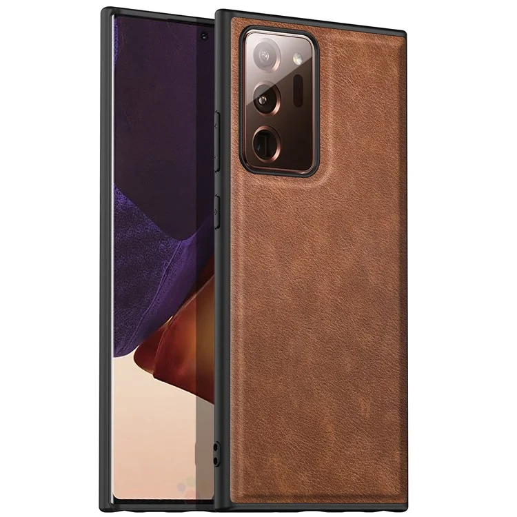 Phone Case for Samsung Galaxy Note20 Ultra / Note20 Ultra 5G , Retro Leather Coated TPU+PC Hybrid Shell Cover - Brown