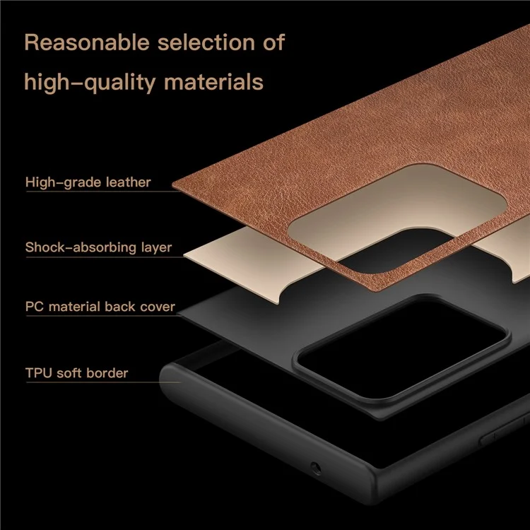 Phone Case for Samsung Galaxy Note20 Ultra / Note20 Ultra 5G , Retro Leather Coated TPU+PC Hybrid Shell Cover - Brown