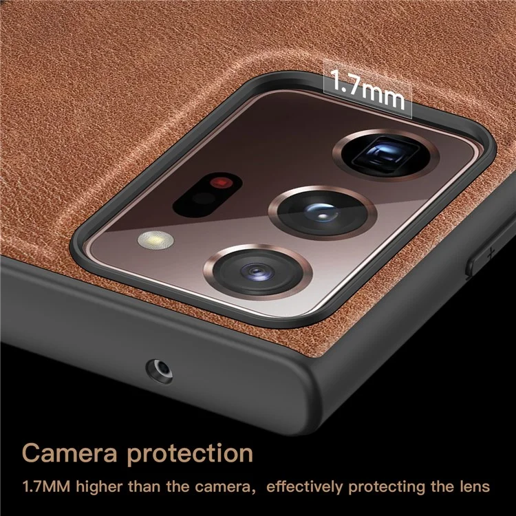Phone Case for Samsung Galaxy Note20 Ultra / Note20 Ultra 5G , Retro Leather Coated TPU+PC Hybrid Shell Cover - Brown