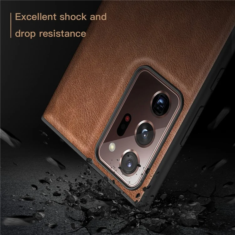 Phone Case for Samsung Galaxy Note20 Ultra / Note20 Ultra 5G , Retro Leather Coated TPU+PC Hybrid Shell Cover - Brown