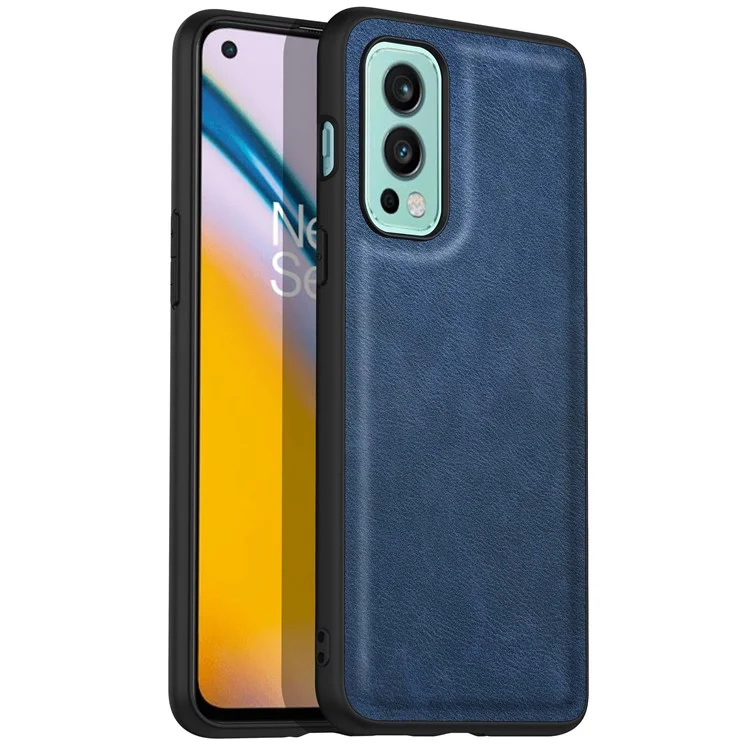 Para OnePlus Nord 2 5G, funda de teléfono de piel sintética + TPU + PC, textura retro, anticaída - Azul