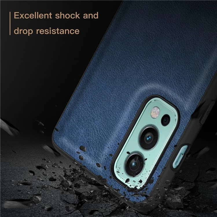 Para OnePlus Nord 2 5G, funda de teléfono de piel sintética + TPU + PC, textura retro, anticaída - Azul