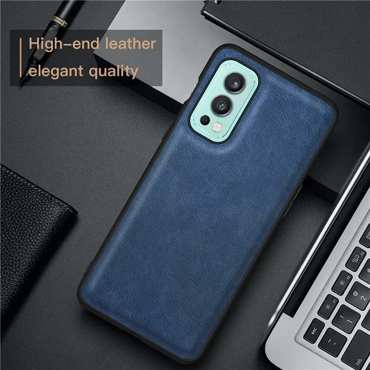 Para OnePlus Nord 2 5G, funda de teléfono de piel sintética + TPU + PC, textura retro, anticaída - Azul