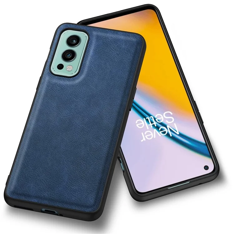 Para OnePlus Nord 2 5G, funda de teléfono de piel sintética + TPU + PC, textura retro, anticaída - Azul