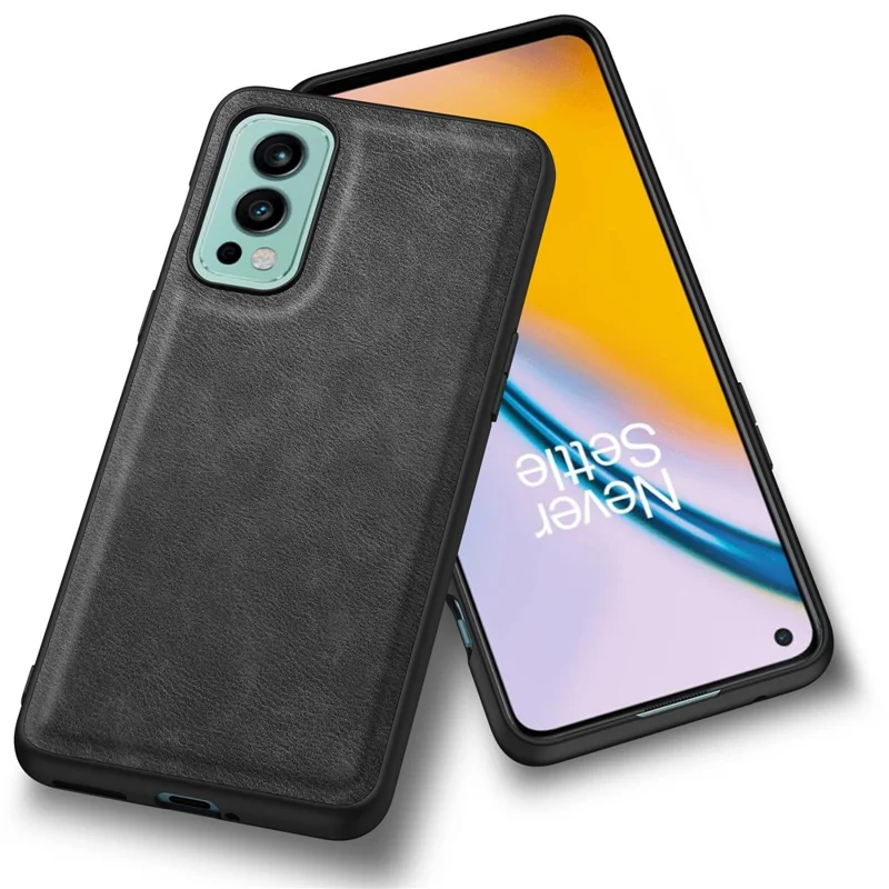 Til OnePlus Nord 2 5G PU-læder+TPU+PC-telefonbeskytning med retrostruktur mod fald - Sort