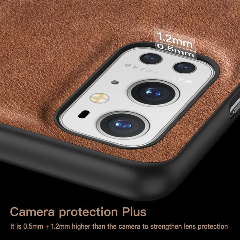 For OnePlus 9 Pro 5G Phone Cover Retro PU Leather Coated TPU+PC Anti-Fall Case - Brown