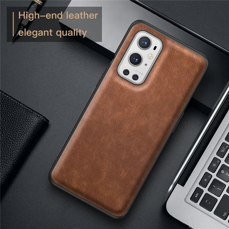 For OnePlus 9 Pro 5G Phone Cover Retro PU Leather Coated TPU+PC Anti-Fall Case - Brown