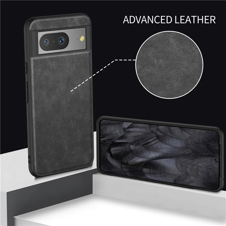 Для чехла Google Pixel 8 Slim Vintage Phone Case из ПУ-кожи с покрытием TPU+PC, устойчивым к царапинам - Черный
