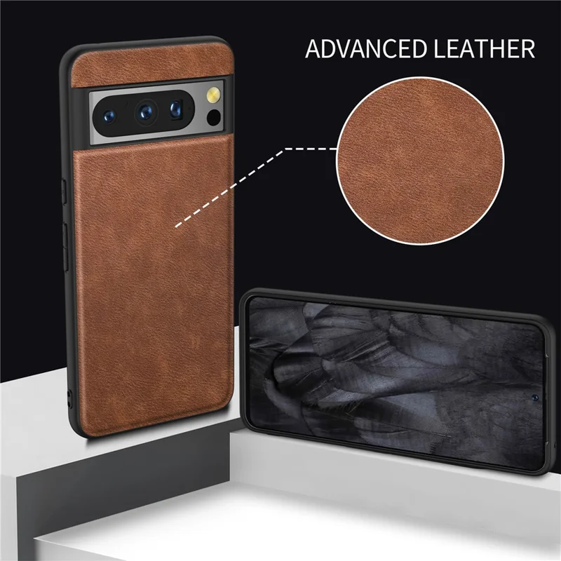Achterkant voor Google Pixel 8 Pro Retro PU Leerlaag TPU+PC Hybride Beschermmende Hoes - Bruin