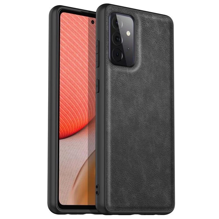 Für Samsung Galaxy A72 4G / 5G Retro Handyhülle PU-Leder beschichtet TPU+PC rutschfester Griff Cover - Schwarz
