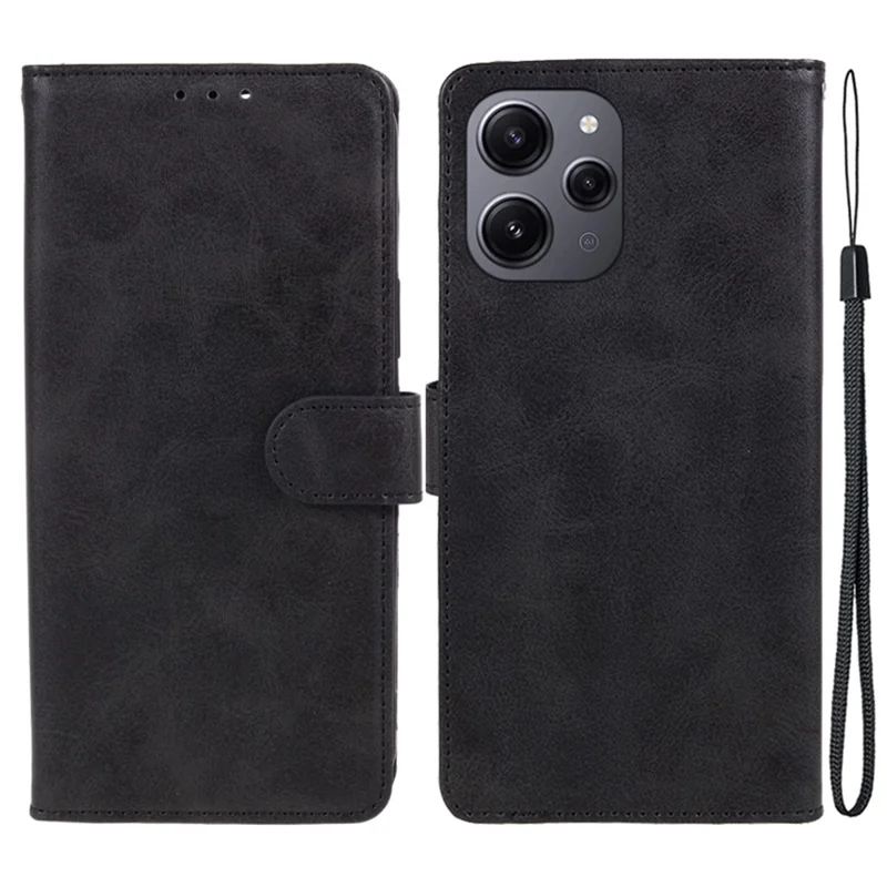 Для Xiaomi Redmi 12 4G Wallet Flip Case Calf Texture PU Leather Full Body Shockproof Stand Phone Cover - Black