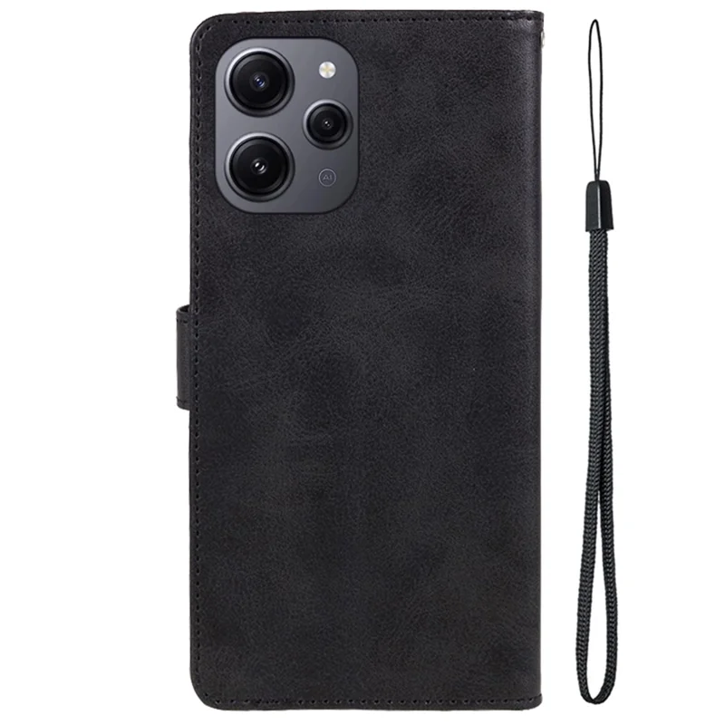 Для Xiaomi Redmi 12 4G Wallet Flip Case Calf Texture PU Leather Full Body Shockproof Stand Phone Cover - Black