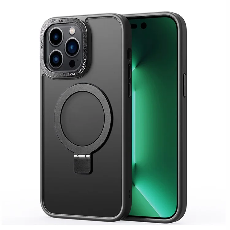 For iPhone 14 Pro Max Matte Magnetic Phone Case TPU+PC Kickstand Cover Compatible with MagSafe - Black