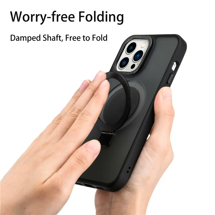 For iPhone 14 Pro Max Matte Magnetic Phone Case TPU+PC Kickstand Cover Compatible with MagSafe - Black