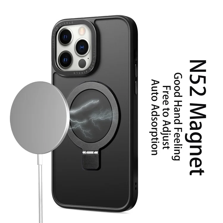 For iPhone 14 Pro Max Matte Magnetic Phone Case TPU+PC Kickstand Cover Compatible with MagSafe - Black