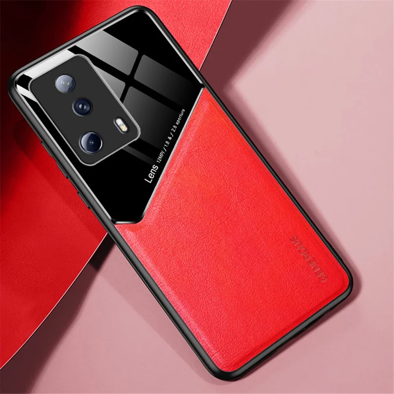 Pour Xiaomi 13 Lite / Civi 2 5G Housse anti-chute Revêtement en cuir PU Boîtier téléphone TPU+PC avec support de voiture Feuille métallique - Rouge