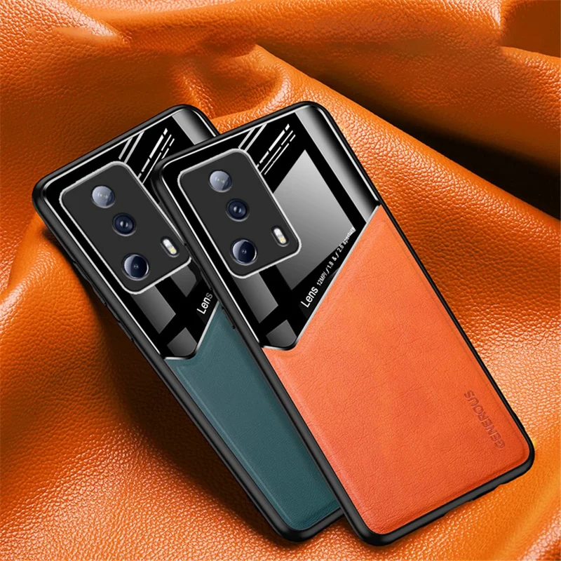 Pour Xiaomi 13 Lite / Civi 2 5G Housse anti-chute Revêtement en cuir PU Boîtier téléphone TPU+PC avec support de voiture Feuille métallique - Rouge