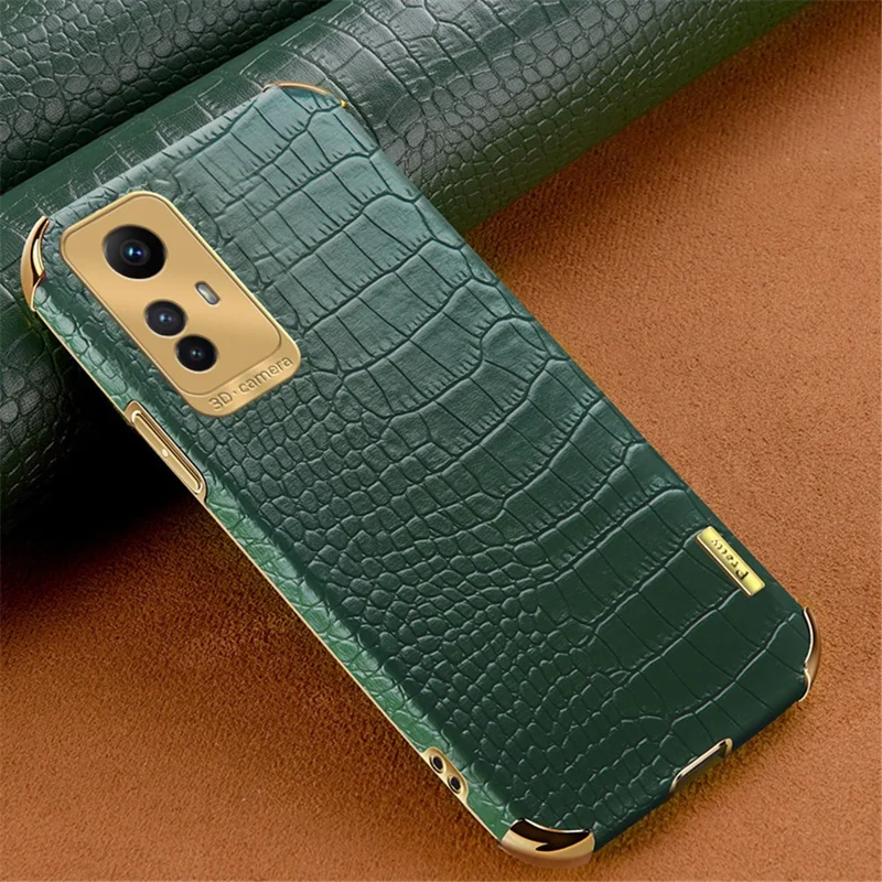 For Xiaomi Redmi Note 12S 4G Leather Coated TPU Phone Case Crocodile Texture 6D Electroplated Cover - Green