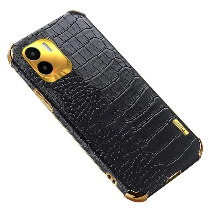 Pour Xiaomi Redmi A1 4G / A2 4G Housse de téléphone en TPU à revêtement en cuir à texture de crocodile avec traitement électrolytique 6D - Noir