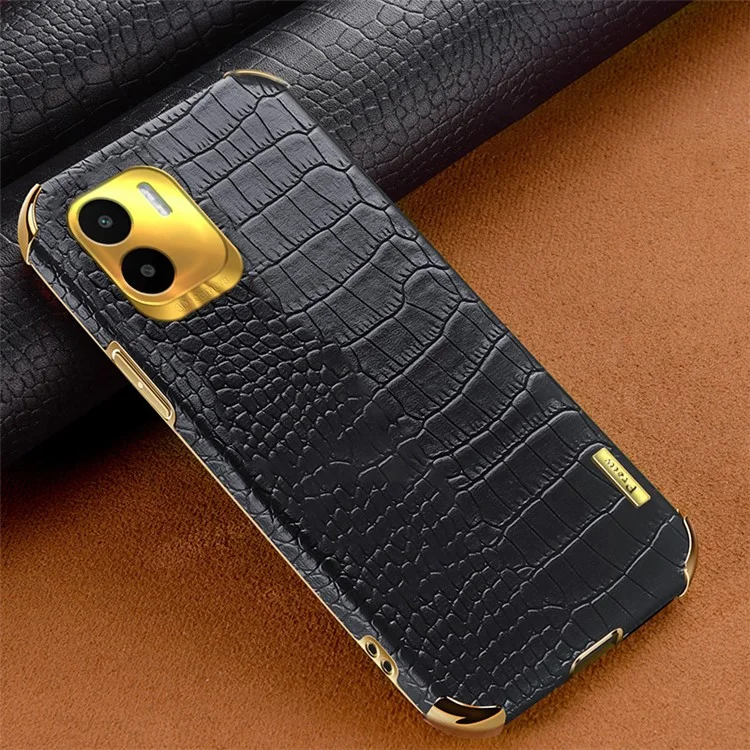 Pour Xiaomi Redmi A1 4G / A2 4G Housse de téléphone en TPU à revêtement en cuir à texture de crocodile avec traitement électrolytique 6D - Noir