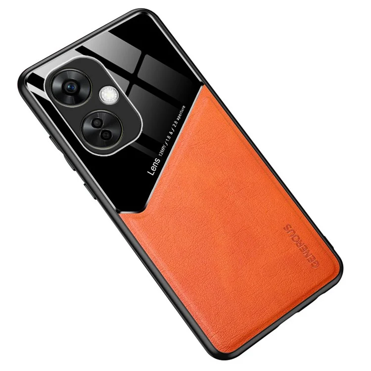 For OnePlus Nord CE 3 Lite 5G / N30 5G Back Shell PU Leather Coated TPU+PC Phone Case with Car Mount Metal Sheet - Orange