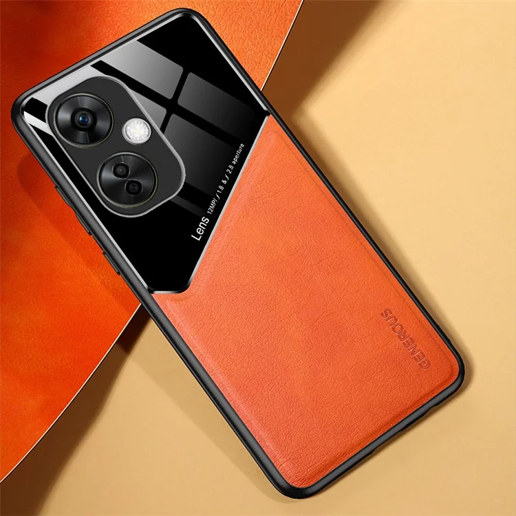 For OnePlus Nord CE 3 Lite 5G / N30 5G Back Shell PU Leather Coated TPU+PC Phone Case with Car Mount Metal Sheet - Orange