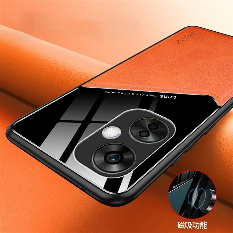 For OnePlus Nord CE 3 Lite 5G / N30 5G Back Shell PU Leather Coated TPU+PC Phone Case with Car Mount Metal Sheet - Orange