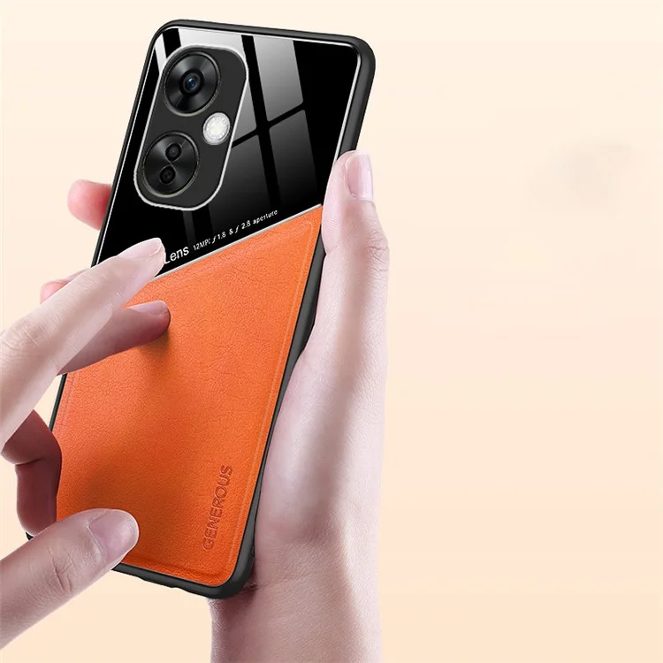 For OnePlus Nord CE 3 Lite 5G / N30 5G Back Shell PU Leather Coated TPU+PC Phone Case with Car Mount Metal Sheet - Orange