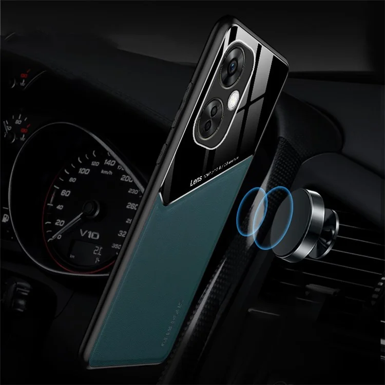 For OnePlus Nord CE 3 Lite 5G / N30 5G Back Shell PU Leather Coated TPU+PC Phone Case with Car Mount Metal Sheet - Orange