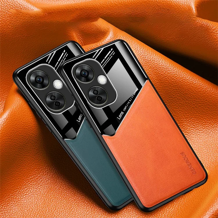For OnePlus Nord CE 3 Lite 5G / N30 5G Back Shell PU Leather Coated TPU+PC Phone Case with Car Mount Metal Sheet - Orange