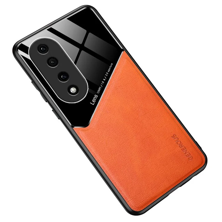 Shockproof Cover for Honor 90 Pro PU Leather Coated TPU+PC Phone Case with Car Mount Metal Sheet - Orange