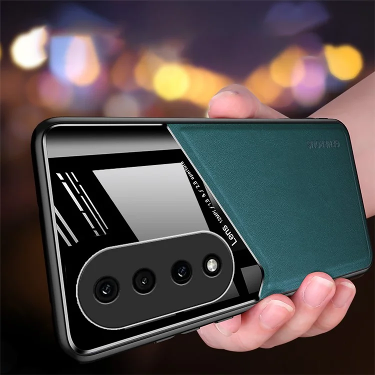 Shockproof Cover for Honor 90 Pro PU Leather Coated TPU+PC Phone Case with Car Mount Metal Sheet - Orange