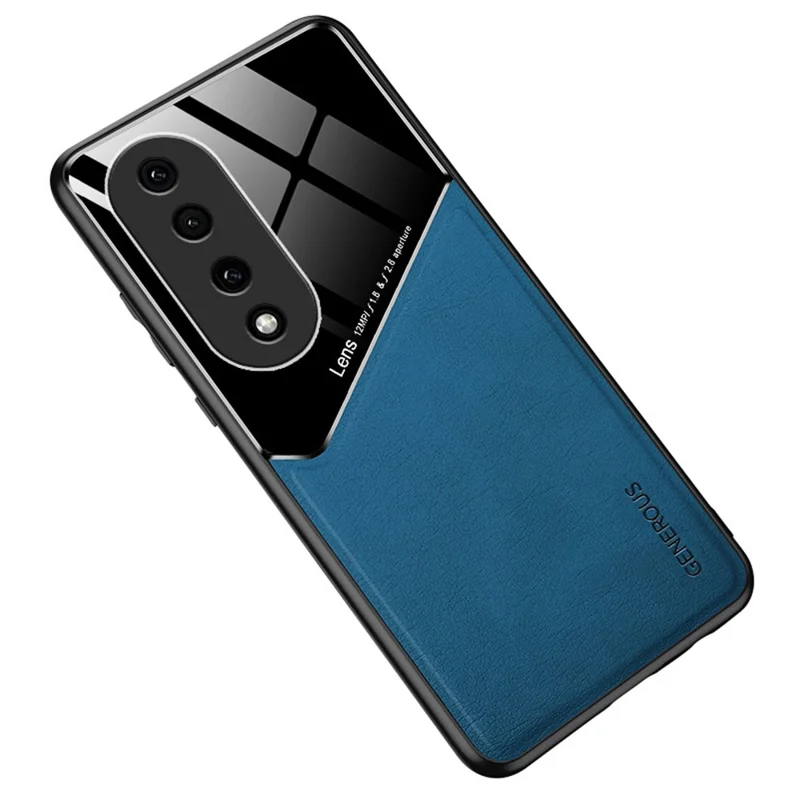 Shockproof Cover for Honor 90 Pro PU Leather Coated TPU+PC Phone Case with Car Mount Metal Sheet - Blue
